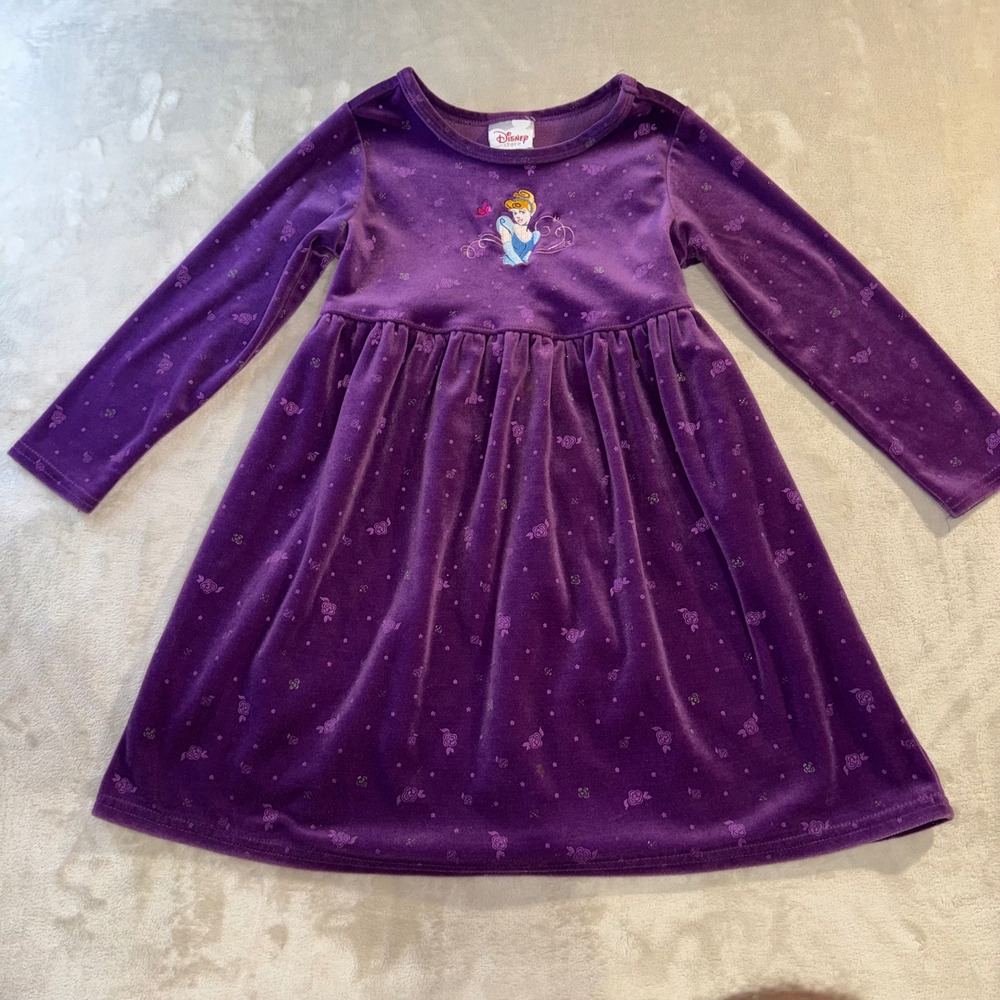 Disney Store Cinderella Purple Velour Dress Girls 4/5 Princess Velvet Y2K Floral